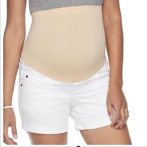 Maternity White over belly Cuffed Shorts